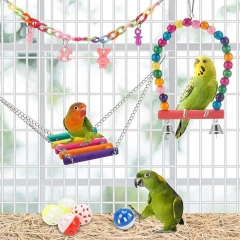 11pcs Bird Cage Toys For Parrots Wood Birds Swing Reliable Chewable Bite Bridge Wooden Beads Shape Parrot Toy Bird Toys New