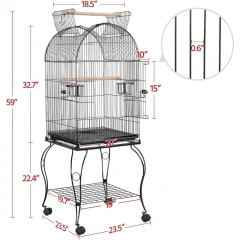 59-Inch Rolling Standing Medium Dome Open Top Bird Cage for Parrots Cockatiels Sun Conures Parakeets Budgies Bird Cage Stand