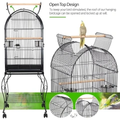 59-Inch Rolling Standing Medium Dome Open Top Bird Cage for Parrots Cockatiels Sun Conures Parakeets Budgies Bird Cage Stand