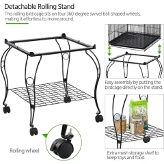 59-Inch Rolling Standing Medium Dome Open Top Bird Cage for Parrots Cockatiels Sun Conures Parakeets Budgies Bird Cage Stand