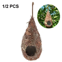 1PC Bird House Natural Grass Hummingbird Bird Nest Fiber Hand-Woven Roosting Nest Bird Hut for Yard Decoration
