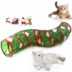 Christmas S-shaped Cat Tunnel Runway Santa Claus Christmas Tree Toy Foldable Design Convenient Storage Durable Wear Resistant