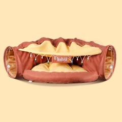 Cat’s Telescopic Tunnel Cushioned Bed Pet Nest Teasing Balls Zipper Connection Feline Supplies for Home