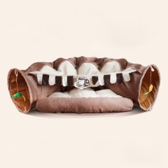Cat’s Telescopic Tunnel Cushioned Bed Pet Nest Teasing Balls Zipper Connection Feline Supplies for Home