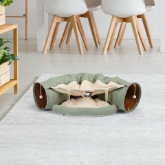 Cat’s Telescopic Tunnel Cushioned Bed Pet Nest Teasing Balls Zipper Connection Feline Supplies for Home