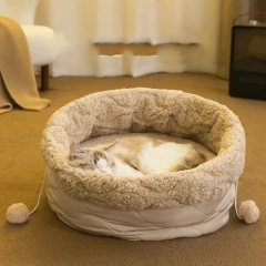 Cat Bed Round Plush Fluffy Hooded Cat Bed Cave, Cozy for Indoor Cats or Small Dog beds, Doughnut Calm Anti-nxiety Dog Bed
