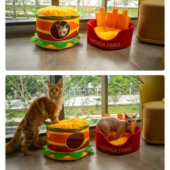 Foldable Hamburger Cat Beds Warm and Soft Pet House with Pet Mats Dogs Bed Tent Supplies Comfortable Sleeping Cats Pets Supplies
