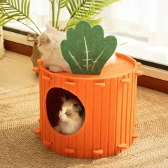 Cute Orange Carrot Felt Cat House Semi-enclosed Four-season Universal Tunnel Drill Felt Pet Sleeping Resting Playing House