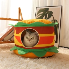 Foldable Hamburger Cat Beds Warm and Soft Pet House with Pet Mats Dogs Bed Tent Supplies Comfortable Sleeping Cats Pets Supplies