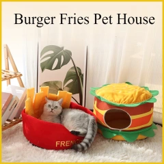 Foldable Hamburger Cat Beds Warm and Soft Pet House with Pet Mats Dogs Bed Tent Supplies Comfortable Sleeping Cats Pets Supplies