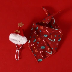 2Pcs Cute Kitten Dress Up Accessories Christmas Tree Bat Triangle Scarf Cat Christmas Bib Hat Set Santa Claus Felt Dog Headwear