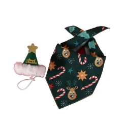 2Pcs Cute Kitten Dress Up Accessories Christmas Tree Bat Triangle Scarf Cat Christmas Bib Hat Set Santa Claus Felt Dog Headwear