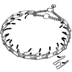 Adjustable Metal Pet Prong Necklace Dog Collar Stainless Steel Pinch Dog Training Collar with Comfort Rubber Tips