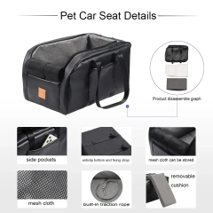 Small Dog Cat Car Seat Pet Booster Seat Dog Interactive Travel Safety Car Carrier with Side Pocket Storage Easy Cleaning