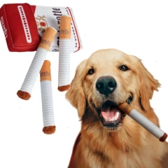 Creative Plush Cigarette Dog Doll Dog Cigarette Box Sound Making Pet Toy Bite Resistant Grinding Plush Toy 3 Cigarettes Box