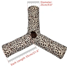 Pet Tunnel 3 Holes Leopard Crinkle Kitten Play Toy with Ball Collapsible Tunnel Tube for Small Medium and Large Cats Rabbit