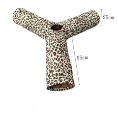 Pet Tunnel 3 Holes Leopard Crinkle Kitten Play Toy with Ball Collapsible Tunnel Tube for Small Medium and Large Cats Rabbit