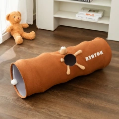 Straight Cat Tunnels for Indoor Cats,Collapsible Cat Tunnel for Small Medium Large Cats with Cat Toy Ball,Cute Bear