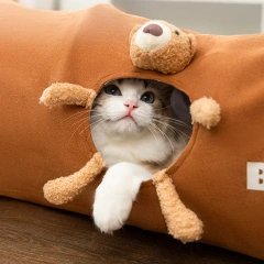 Straight Cat Tunnels for Indoor Cats,Collapsible Cat Tunnel for Small Medium Large Cats with Cat Toy Ball,Cute Bear