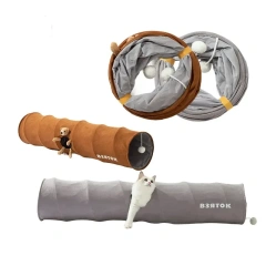 Straight Cat Tunnels for Indoor Cats,Collapsible Cat Tunnel for Small Medium Large Cats with Cat Toy Ball,Cute Bear