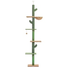 Cat Tree 5-Tier Floor to Ceiling Cat Tower Cactus Tall Climbing Tree with Scratching Post Hammock Dangling Ball for Indoor Cats