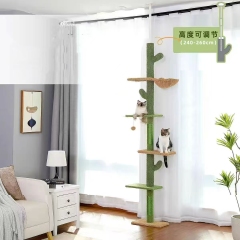 Cat Tree 5-Tier Floor to Ceiling Cat Tower Cactus Tall Climbing Tree with Scratching Post Hammock Dangling Ball for Indoor Cats