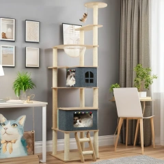 Sustainable Interactive Wooden Cat Furniture Big Sale Cat Tree Tower with Removable Bed Scratcher and Toy Cat House