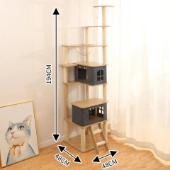 Sustainable Interactive Wooden Cat Furniture Big Sale Cat Tree Tower with Removable Bed Scratcher and Toy Cat House