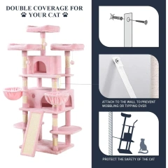 Multi story large indoor cat trees,tall cat crawls and cat apartments,comfortable plush habitats,and sisal hair grabbing pillars