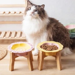 Persian Cat Bowl Anti-Black Chin Cat Canned Food Ceramic Bowl Small Dog Food Bowl With Wooden Shelf Anti-Knockover Water Cup