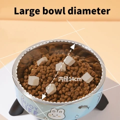 A cartoon printed high-legged pet bowl, large-capacity stainless steel dog bowl, neck-protecting cat bowl, universal fashion and