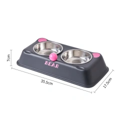 Factory Direct Raised Anti-slip Non-spill Stainless Steel Pet Cat Dog Food and Water Feeding Double Bowls with Resin tray