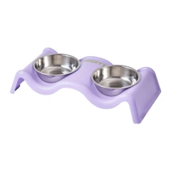 A rattle pet double bowl colorful fashion large capacity stainless steel dog bowl anti-tip feeding water pet double bowl indoor