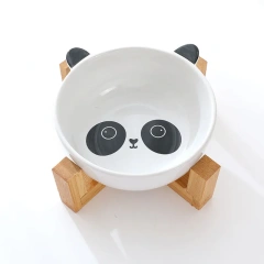 Pets Bowl Dog Cat Food Water Feeder Puppy Ceramic Drinking Dish Bowl With Wooden Rack Pet Cat Tableware
