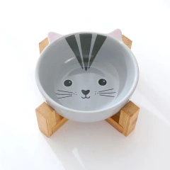 Pets Bowl Dog Cat Food Water Feeder Puppy Ceramic Drinking Dish Bowl With Wooden Rack Pet Cat Tableware