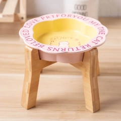 Persian Cat Bowl Anti-Black Chin Cat Canned Food Ceramic Bowl Small Dog Food Bowl With Wooden Shelf Anti-Knockover Water Cup