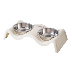 A rattle pet double bowl colorful fashion large capacity stainless steel dog bowl anti-tip feeding water pet double bowl indoor