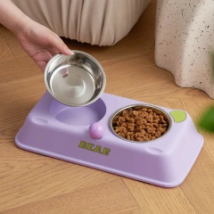 Factory Direct Raised Anti-slip Non-spill Stainless Steel Pet Cat Dog Food and Water Feeding Double Bowls with Resin tray