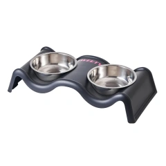 A rattle pet double bowl colorful fashion large capacity stainless steel dog bowl anti-tip feeding water pet double bowl indoor