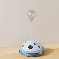 Rotating Leakage Food Feeder Toy Plastic Cat Turntable Spring Funny Cat Stick Indoor Kitten Interactive Amusement Track Ball