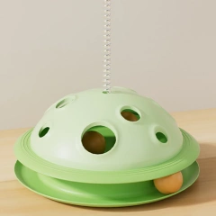 Rotating Leakage Food Feeder Toy Plastic Cat Turntable Spring Funny Cat Stick Indoor Kitten Interactive Amusement Track Ball
