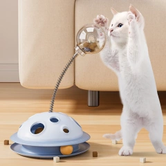 Rotating Leakage Food Feeder Toy Plastic Cat Turntable Spring Funny Cat Stick Indoor Kitten Interactive Amusement Track Ball