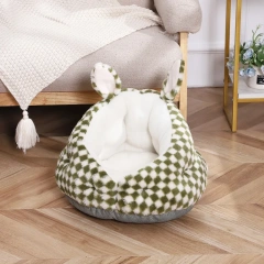 Winter Warm Small Dog Sleeping Bed Cute Rabbit Ear Cat Nest Furry Puppy Kennel Cozy and Soft Semi Closed Indoor Kitten House