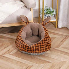 Winter Warm Small Dog Sleeping Bed Cute Rabbit Ear Cat Nest Furry Puppy Kennel Cozy and Soft Semi Closed Indoor Kitten House