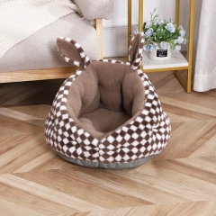 Winter Warm Small Dog Sleeping Bed Cute Rabbit Ear Cat Nest Furry Puppy Kennel Cozy and Soft Semi Closed Indoor Kitten House