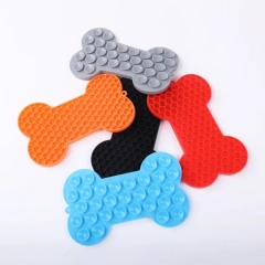 Silicone Licking Pad Mat for Pet Dogs Cats Slow Food Bowls with Suction Cup Feeding Food Bone Shape Silicone Licking Pad
