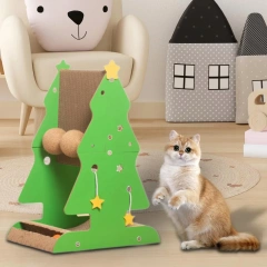 Christmas Cat Tree Kitten Scratching Post Vertical Scratcher Climbing Frame Pet Toy with Balls Crafts for Indoor Adults Cats