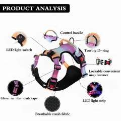 Dog luminous chest and back,LED light-up chest strap,Comfortable, breathable and luminous harness