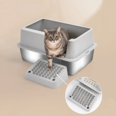Extra Large Space Cat Litter Box Stainless Steel Sandbox Cat Gray Closed Cat Tray Self-cleaning Cats Detachable Pet Products