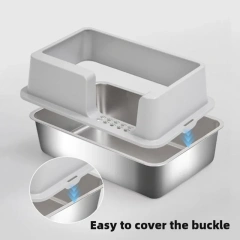 Extra Large Space Cat Litter Box Stainless Steel Sandbox Cat Gray Closed Cat Tray Self-cleaning Cats Detachable Pet Products